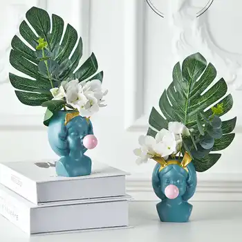 Kreatívne Nordic Živice Váza Cute Cat Girl Bubble Gum Dekoratívne Kvetináče Moderné Krásny Domov Umeleckou Výzdobou Kvet Usporiadanie