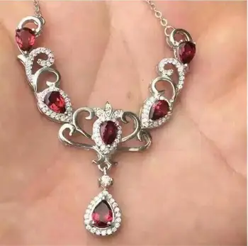 Prírodný granát náhrdelník prívesok doprava Zadarmo Skutočný pôvod červený granát 925 sterling silver Jemné šperky 5*7mm 6pcs