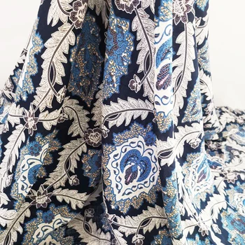 100 cm*140 cm Modrá Damasku Vzor Viskóza Textílie Mäkké Rayon Šaty Materiálu
