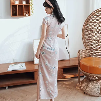 Sheng Coco Ženy Ružová Orientálna Hodvábne Šaty Qi Pao Formálne Elegantné Cheongsam Vestidos Klasické Orientálne Dlho Dvakrát vyzdobený Šaty