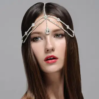 StoneFans Crystal Fashion Zlaté Svadobné Vlasy Reťazca Šperky Príslušenstvo Kvapka Vody Kvet Reťazca Drahokamu Headpiece na Svadbu