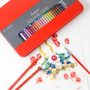 Označte štvorec pól 12/24/48 farby, farebné ceruzky nastaviť, žehlička box mastná/voda-rozpustné farebné pastelky pre maliarstvo a umelecké potreby