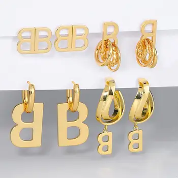 Móda Reálne Pozlátené Viacvrstvových Kruhu B List Náušnice Pre Ženy, Luxusné Pôvodnú Kvalitu Značky Earings Vyhlásenie Šperky