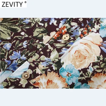 Zevity 2021 Ženy Vintage Zase Dole Golier Kvetinový Tlač Tričko Šaty Elegantné Ženy Lístkového Rukáv Bežné Štíhlu Líniu Vestido DS5017