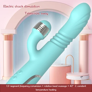 Rabbit vibrátor elektrickým prúdom Teleskopická klitorisu g-bod Stimulátor, Silikónové vyhrievané Rotujúce masér dospelých, sexuálne hračky pre ženy
