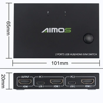 4K USB HDMI KVM Prepínač Políčko Zobrazenie Videa Prepínač USB Rozbočovač pre 2 PC Zdieľanie Klávesnice, Myši, Tlačiarne typu Plug and Paly