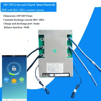 Bluetooth smart BMS s 100A konštantný prúd vhodné pre 10S 36V 11S 12S 13S 48V 14S 15S li ion batéria s Softvéru