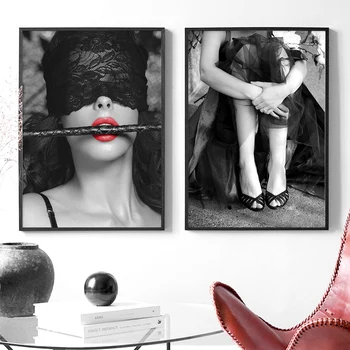 Módy Sexy Dievča Červené Pery Nordic Vintage Plagáty A Tlačí Na Steny Umelecké Plátno Na Maľovanie Obrazov Na Stenu Pre Obývacia Izba, Spálňa Decor