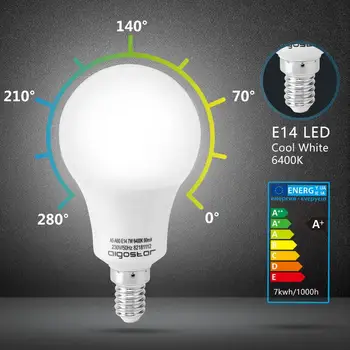 Aigostar - LED žiarovky, A5 A60 E14， 7W ekvivalent 60W žiarovky svetlá， 595 lúmenov， studené biele svetlo 6400K - 5 ks/farbu