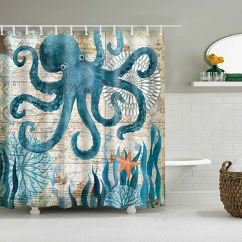 Vaňa Opony Morská Korytnačka Nepremokavé Sprchový Záves Octopus Kúpeľňa Záclony s 12 Háčiky 3D Zatmenie Opony pre Kúpeľňa
