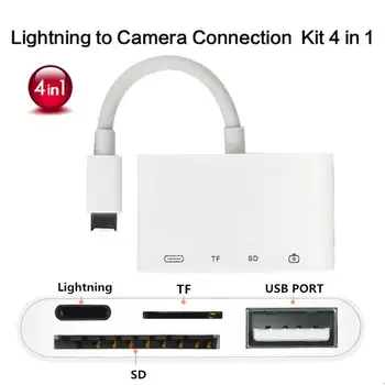 4 V 1 Lightning Na USB Fotoaparátu, Adaptér SD/TF Card Reader Kit pre IphoneX XS 8/7 Ipad USB 3.0 OTG Kábel, 8 Pin Nabíjací Port