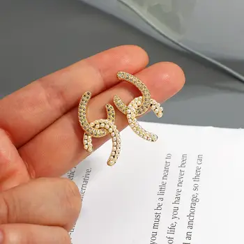 Flashbuy Moderný Kovový Reťaz Drop Náušnice pre Ženy Rhinstone Pearl Náušnice U typu Minimalistický Šperky Elegantné Príslušenstvo