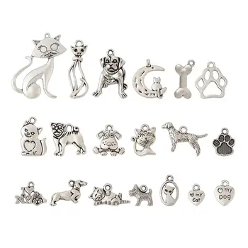 95pcs Tibetskej Antique Silver Farba Prívesky Roztomilý Zvieratá, Pes, Mačka zobrazili kľúčové tlačidlá Pre Šperky DIY Náramky, Náhrdelník, Takže Príslušenstvo