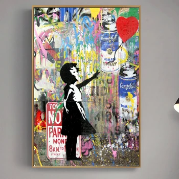 Dievča Prenasleduje Balóny Street Art Plátne, Obrazy Na Stenu, Umenie Plagáty A Vytlačí Graffiti Art Obrázky Detská Izba Stenu Decor