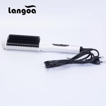 Langoa 2-V-1 Multifunkčné Anti-obarenie Rýchlo Hair Straightener Hrebeňom, Vlasy Curler Kefa Elektrické Žehličky Žehličky Špirála