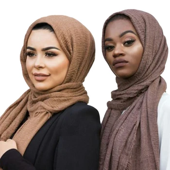 Moslimské Crinkle Hidžáb Šatku Ženy Pevné Obyčajný Hlavu Šatku Šatky Bavlna Dlhé Šály A Zábaly Turban Foulard Femme