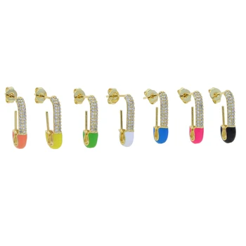 Žiarivkové svetlo Neón Smalt Bezpečnosti Pin Stud Náušnice Zlatá Farba Micro Pave Jasné, CZ Rainbow Európskej Black Lady Hot Predaj Šperkov