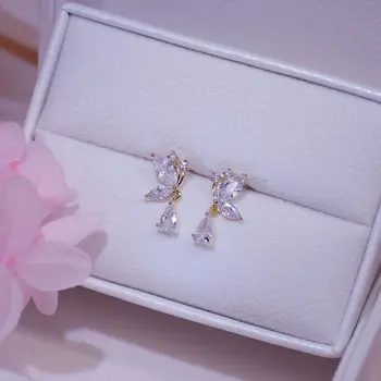 14k Reálne Pozlátené Módne Šperky Crystal Motýľ Nádherné Roztomilý Stud Náušnice pre Ženu Dovolenku Strany Elegantné Náušnice