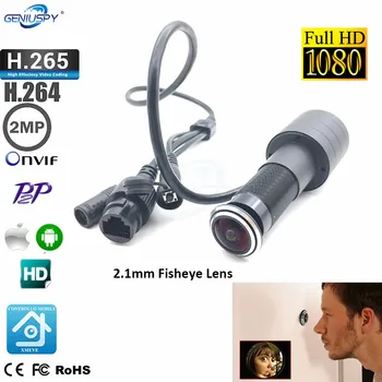 Dvere Viewer Očné Jamky 1080P 2.1 mm Široký Uhol FishEye Objektív Siete Mini Peephole Dvere IP Kamera P2P Onvif Siete Napájací Kábel
