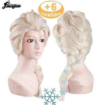 Ebingoo Dlho Pletená Elsa Princezná Platinum Blonde Syntetické Cosplay Parochňu pre Deti na Halloween Úlohu Hrať+6 Snowflake sponky do vlasov