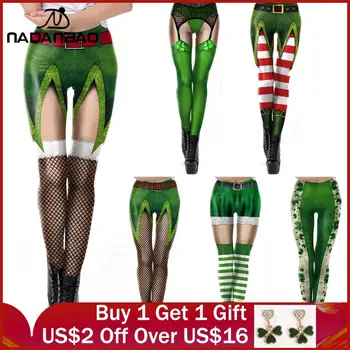 NADANBAO St Patrick ' s day Christmas Elf Legíny Ženy Carnaval Kostým Leggin Oblečenie Nohavice 3D Vytlačené Fitness Oblečenie