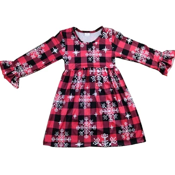 RTS black&red skontrolujte snowflake dievča zimné šaty vianoce deti batoľa roztomilý dievča dovolenku dlhý rukáv šaty 66