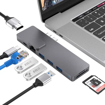 Dual Typ-c HUB s Thunderbolt 3 USB3.0 SD/TF Karty, Čítačky 4K kompatibilný s HDMI Pre MacBook Pro 2019 2018 2016 13