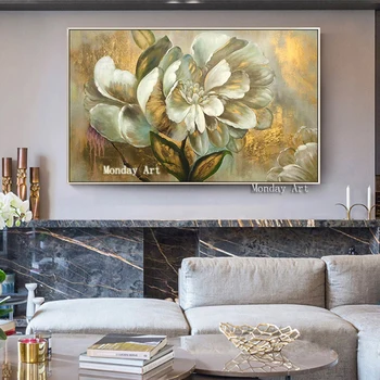 Najlepšie Handpainted moderné Paletu zlatý Kvet, olejomaľba Na Plátne, Ručne vyrábané 3D Peniaze Strom Nástenné Maľby Cuadros Decoraction