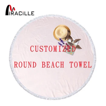 Miracille Prispôsobené Kolo Beach Tower Vytlačené Svoj Vlastný Obraz Mikrovlákno Polyester Textílie Strapec Pláž Uterák