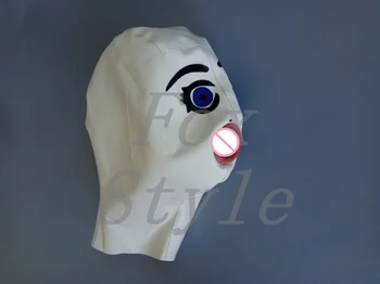 Doprava zadarmo latex ručné fetish bábika maska gumy kapucňou v bielom