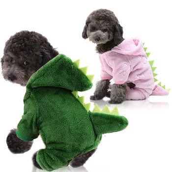 Coral Velvet Psie Oblečenie Kombinézach Psov, Oblečenie pre Pet Dinosaura Roztomilý Oblečenie Zimné Yorkies Hrubšie zelená Dievča Ropa Para Perro