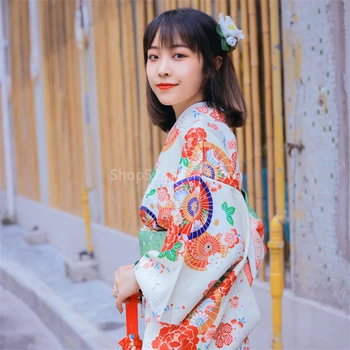 Ženy Kimono Šaty Japonské Tradičné Štýl Streetwear Kvetinový Tlač Yukata Cosplay Kostým Pás Dievča Leta Festival Oblečenie