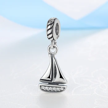 Nové 925 Sterling Silver Perličiek Kúzlo Plachetnica Plachetnici Pripraviť CZ Prívesok Charms Nosenie Náramkov DIY Ženy Šperky