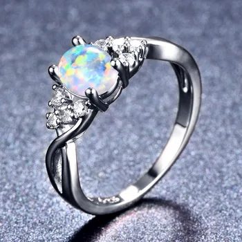 AAA Crystal Ženy Šterlingov Strieborné Prstene 3 Farby Oválne Opal Krúžky anillos Pre Ženy Strieborné Šperky