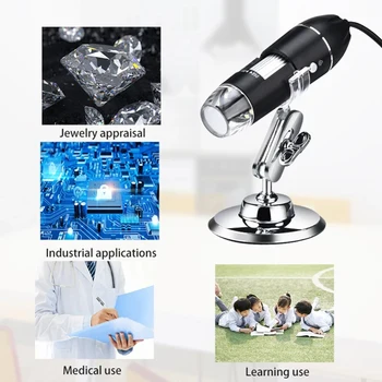 Profesionálny USB Digitálny Mikroskop 1000X 1600X 8 Led 2MP Elektronický Mikroskop Endoskopu Zoom Kamery zväčšovacie sklo+ Výťah Stojan