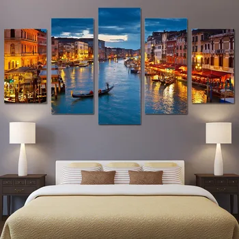 HD Vytlačené 5 kus plátna umenie obrazy Benátky vody meste lodi svetlo izba dekor plátno na stenu umenie plagáty a vytlačí ny-6206