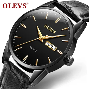 Pár kožené hodinky quartz, nepremokavé svetelný gentleman elegantné milenca hodinky Pohodlné Muži ženy hodiny OLEVS 6898