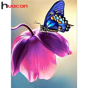 Huacan Plný Vrták Diy Diamond Maľovanie Kvetov Diamond Výšivky Mozaiky Motýľ Domáce Dekorácie Darček Pre Ženy