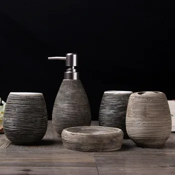 Ručne Ťahané Keramické Sanitárnej Keramiky Päť-kus Kúpeľňa Dodávky Nastaviť Pranie Pohár Nastaviť Pranie Set Creative