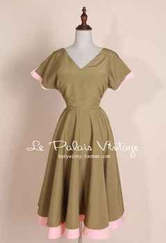 DOPRAVA ZADARMO Le Palais Vintage Obmedzené elegantný retro classic hit farby V krku vysoký pás šaty/ lístkového/ plesové šaty