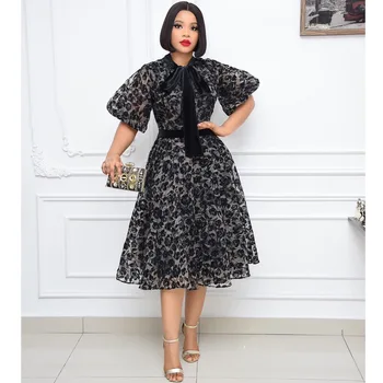 3XL Plus Veľkosť Afriky Šaty Pre Ženy 2021 Vintage Elegent Módny Štýl Polovičný Rukáv Dashiki Afrike Oblečenie Ankara Midi Šaty