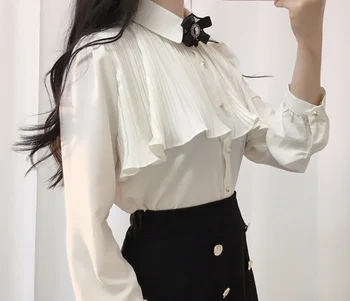 Dingaozlz nové volánikmi šifón, blúzky, módne dlhý rukáv ženy oblečenie šifón tričko elegantné ženy šifón topy