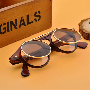 Móda steampunk nevidiacich pánske slnečné okuliare dvojité objektív kolo dámske slnečné okuliare UV400 klasické retro okuliare značky
