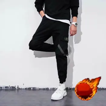 Muži Streetwear Fleece Cargo Nohavice 2020 Zimné Kombinézy Mužov Hip Hop Joggers Nohavice Módy Trati Nohavice Bežné Čierne Tepláky