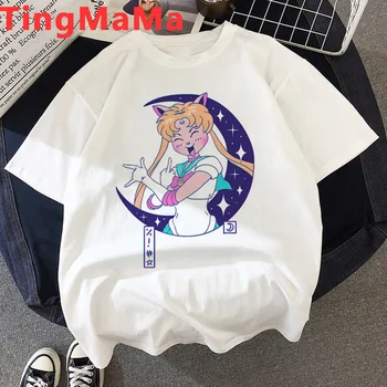Nové Sailor Moon T Shirt Ženy Letné Topy 2020 Cartoon Grafické Tričko Zábavné Anime Cute Cat Harajuku Plus Veľkosť Top Tees Žena