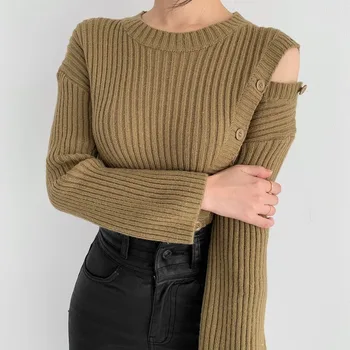 Gagaok ženy Office Lady pletený sveter 2020 jar jeseň nový O-Krku Úplné Tlačidlo svetre Pevné, štíhle elegantné retro pulóver k4002