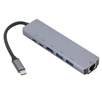 6 V 1 Typ-c Dokovacie Stanice Na kompatibilný s HDMI ROZBOČOVAČ Sieťová Karta Gigabit RJ45 + PD Nabíjanie USB Multi-function Hub ZT