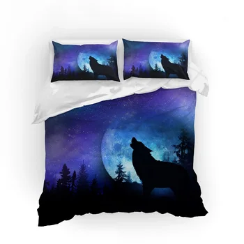 Vlk posteľná bielizeň Nastaví Mesiac a Galaxy Hviezdy Perinu Súbor Lesných Tlač Zime Domov Posteľ Kryt pre Dievčatá Twin Plný Kráľovná Kráľ