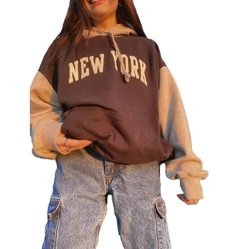 NEW YORK List Tlač Hnedé Bežné Hoodies Ženy O Krk s Dlhým Rukávom s Kapucňou Vrecku Oblečenie pre Dospievajúcich Dizajn Značky 2020 Jeseň Nové