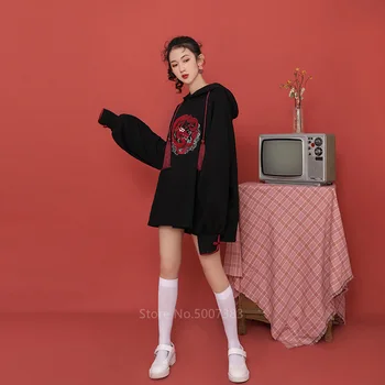Čínske Tradičné Oblečenie Tang Vyhovovali Top pre Ženy Móda Dlhý s Kapucňou Sveter Gotický Červený Drak Výšivky Black Strapec Top